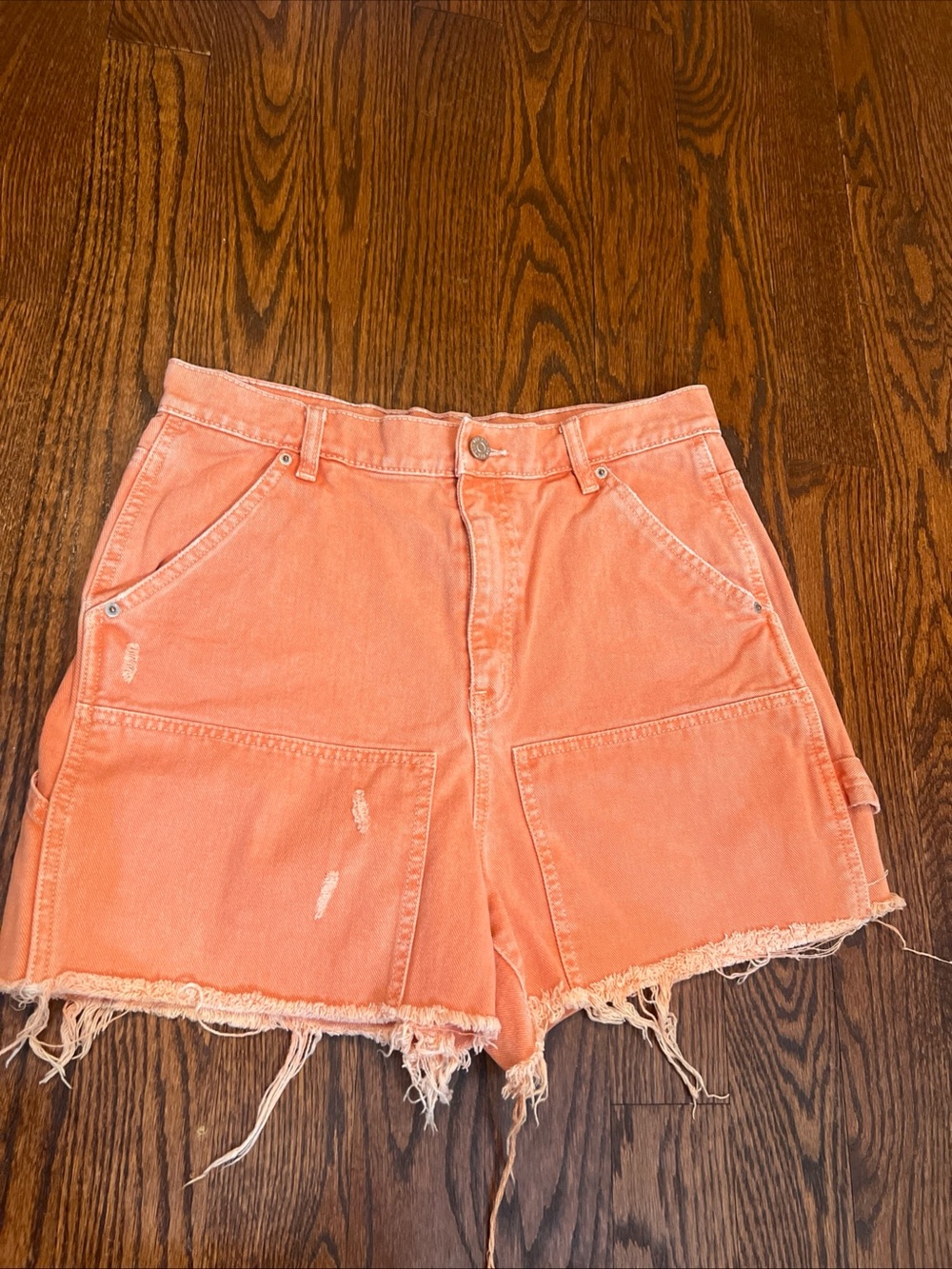 BDG Urban Outfitters Cut Off Carpenter Shorts Coral Orange Denim Size 31